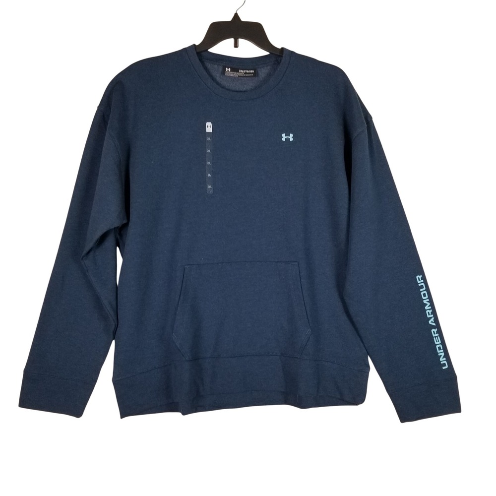 Under Armour Sweatshirt Mens 2XL Navy Blue Rival Fleece Crewneck Logo Pocket